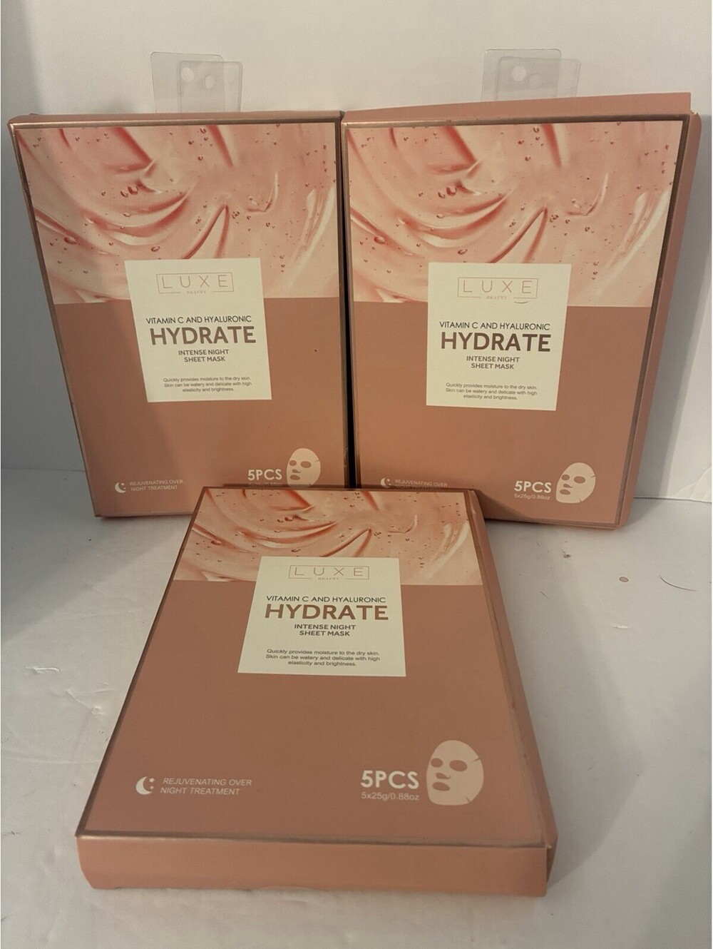 Luxe Beauty Vitamin C Hyaluronic Sheet Mask 15 Masks Lot (3 Boxes) NEW